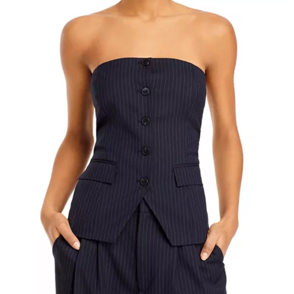 WAYF Navy and White Pinstripe Strapless Vest